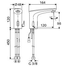 Baterie lavoar cu senzor si mixer SCHELL MODUS E HD-M cromat, alimentare cu baterii 6V