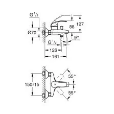 Baterie cada monocomanda Grohe Eurosmart 1/2