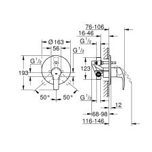 Baterie dus cu divertor montaj perete monocomanda Grohe Eurosmart 1/2