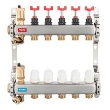 Distribuitor incalzire pardoseala cu debitmetre Ferro alama filet interior, 4 cai 1"