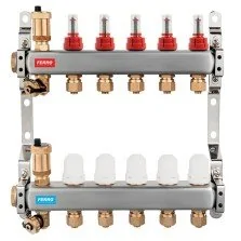 Distribuitor incalzire pardoseala, cu debitmetre Ferro 7 circuite inox, 1