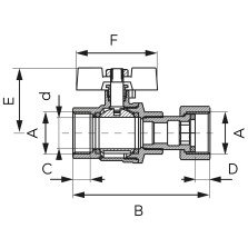 Robinet apa cu bila Ferro F-Power G1/2 cu racord semiolandez KFPM1SG