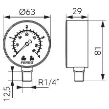 Manometru axial Ferro M6304A, 63 mm, 1/4", 0-4 bar