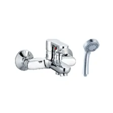 Baterie cadă sau duș cu accesorii (para de duș mobilă cu 2 funcții, furtun flexibil, agățătoare de duș)