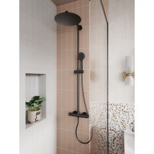 Coloana de dus Ferro Trevi Black cu baterie termostatata si para rotunda