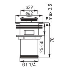 Ventil lavoar Ferro S283-BL-B click-clack, alama, negru, diametru 1 1/4"