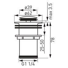 Ventil lavoar Ferro S283B, click-clack, alama, crom, diametru 1 1/4