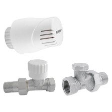 Set robineti radiator drepti cu cap termostatic Ferro ZTMN01-16 cu robinet cu presetare cu limitare la 16°C