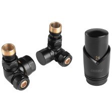 Set robineti radiator decorativi axiali cu cap termostatic, negru Ferro ZTO30BL