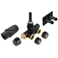 Set robinet radiator decorativ dublu integrat Ferro ZTT30BL termostatic cu presetare, manson de imersie si cap termostatic, negru