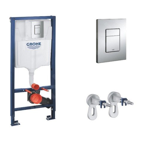 Rezervor cu cadru incastrat pentru WC Grohe Rapid SL 3 in 1, sistem de prindere inclus + clapeta Skate Cosmopolitan, crom lucios