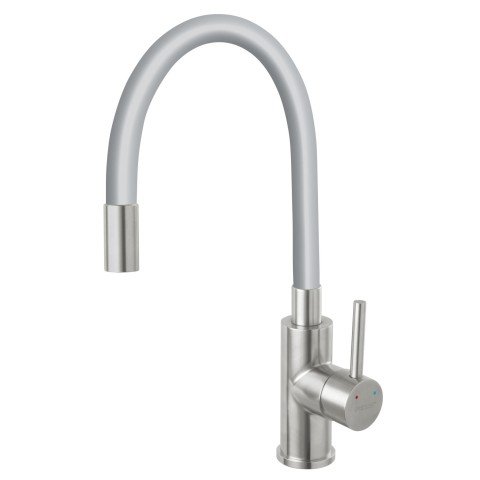 Baterie bucatarie Ferro Zumba cu pipa flexibila argintie inox BZA4SSS