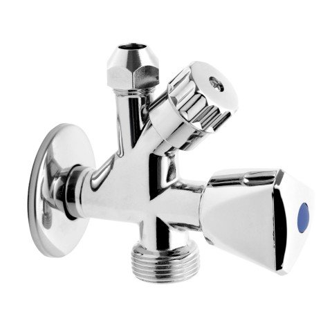 Robinet coltar in unghi combinat Ferro CF5104, filet exterior, alama, argintiu 3/8 x 1/2 x 3/4