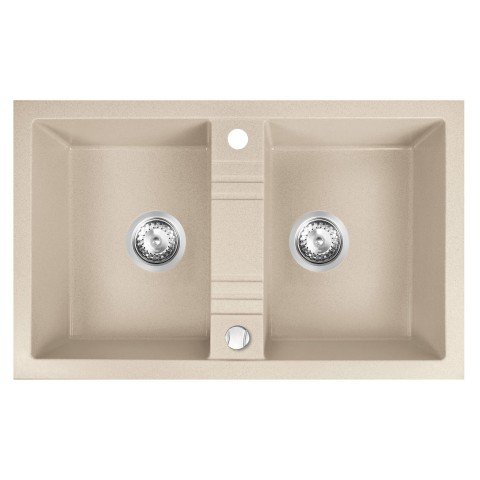 Chiuveta compozit Ferro Mezzo II granit 78x48 cm cu doua cuve bej nisip