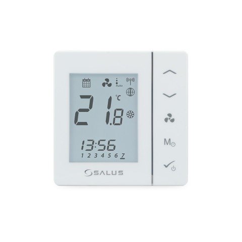 Termostat ambient Salus FC600 cu fir pentru ventiloconvectoare, alb, montaj in doza, 5 ani garantie