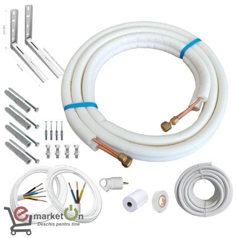 Kit complet montaj aer conditionat 24000 BTU, teava 5/8 - 3/8 - cu suporti - 3 metri