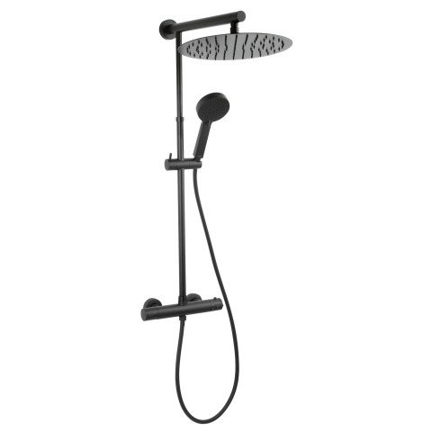 Coloana de dus Ferro Trevi Black cu baterie termostatata si para rotunda