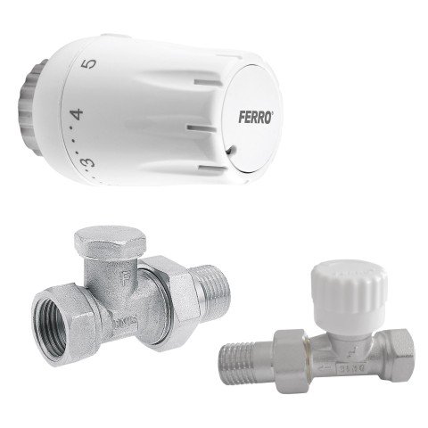 Set robineti radiator drepti 1/2” cu cap termostatic Ferro ZTM07