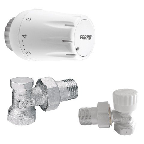 Set robineti radiator coltari 1/2” cu cap termostatic Ferro ZTM08