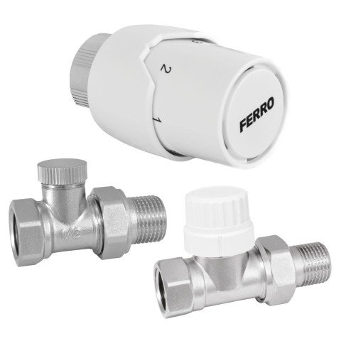 Set robineti radiator drepti 1/2” cu cap termostatic Ferro ZTM20