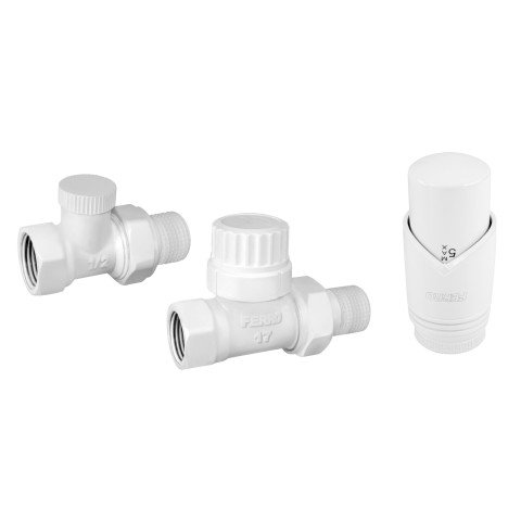 Set robineti radiator drepti 1/2” cu cap termostatic, alb Ferro ZTM30WH