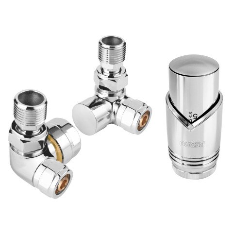 Set robineti radiator axiali cu cap GT31 termostatic, crom Ferro ZTO30CR