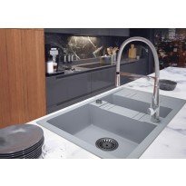 Chiuveta compozit Ferro Mezzo II granit 79x48 cm cu doua cuve reversibila gri