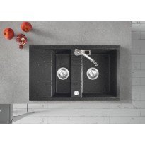 Chiuveta compozit Ferro Mezzo II granit 79x48 cm cu doua cuve reversibila grafit lucios