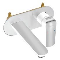 Baterie lavoar incastrata Ferro Tina alb cromat cu pipa 193 mm