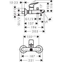 Baterie cada - dus Hansgrohe Logis monocomanda crom lucios