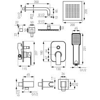 Sistem de dus incastrat Ferro Algeo Square crom cu cap dus fix si para dus mobila