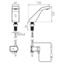Baterie lavoar Ferro Sirocco Sensor Power-Safe cu senzor, pentru apa rece, baterie 9V crom