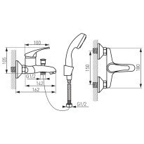 Baterie cada - dus Ferro Basic cu set de dus inclus, crom, de perete