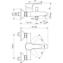 Baterie cada - dus Ideal Standard Alpha crom de perete