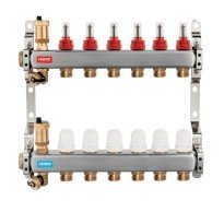 Distribuitor incalzire pardoseala, cu debitmetre Ferro inox filet interior 8 circuite, inox, 1