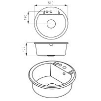 Chiuveta compozit Ferro Mezzo II rotunda 51 cm gri