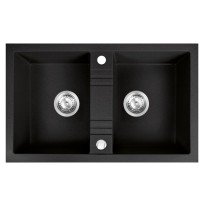 Chiuveta compozit Ferro Mezzo II granit 78x48 cm cu doua cuve grafit