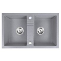Chiuveta compozit Ferro Mezzo II granit 78x48 cm cu doua cuve gri