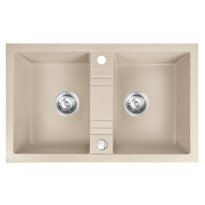 Chiuveta compozit Ferro Mezzo II granit 78x48 cm cu doua cuve bej nisip