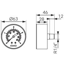 Manometru axial Ferro M6304A, 63 mm, 1/4", 0-4 bar