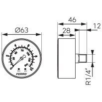 Manometru axial Ferro M6310A, 63 mm, 1/4", 0-10 bar