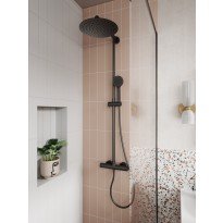 Coloana de dus Ferro Trevi Black cu baterie termostatata si para rotunda