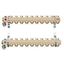 Distribuitor/colector 1" din alama 10 circuite 3/4" cu ventile inchidere si aerisitor