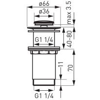 Ventil lavoar Ferro S283-WBP, click-clack, alama, crom, diametru 1 1/4"