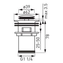 Ventil lavoar Ferro S283-BL-B click-clack, alama, negru, diametru 1 1/4"