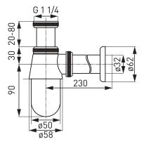 Sifon lavoar Ferro S30, alama, crom, 32 mm x 1 1/4”