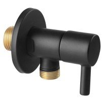 Robinet coltar cu cartus Ferro Rotondo 1/2 x 3/8 si maneta metalica negru