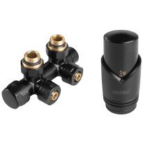 Set robinet radiator decorativ dublu integrat, termostatic, negru Ferro ZTD30BL