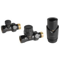 Set robineti radiator drepti cu cap termostatic, negru Ferro ZTM30BL