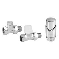 Set robineti radiator decorativi drepti cu cap termostatic, crom Ferro ZTM30CR